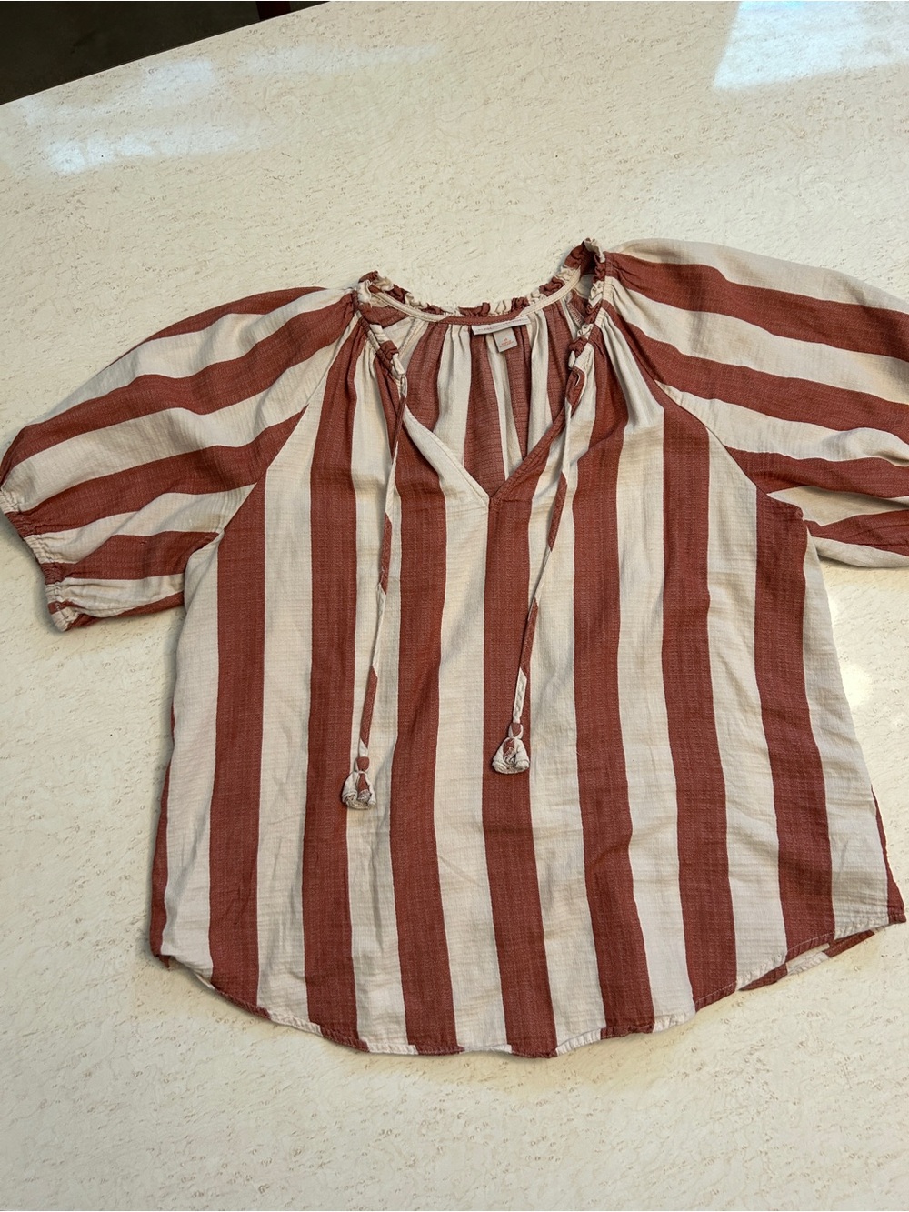 Knox Rose Rust and Cream Striped Tie-Neck Tunic
